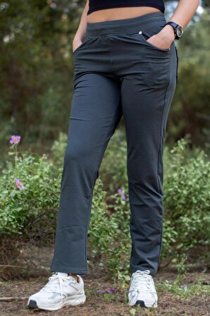 Kadın Koyu Yeşil Ön Arka Cep Gizli İpli Lastikli Rahat Pantolon Eşofman Altı 21KESAPANT