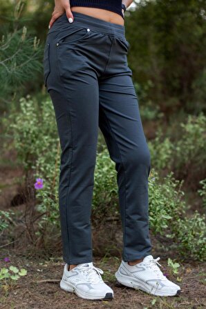 Kadın Koyu Yeşil Ön Arka Cep Gizli İpli Lastikli Rahat Pantolon Eşofman Altı 21KESAPANT