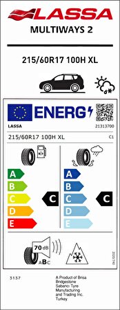 Lassa 215/60R17 100H Xl Multıways 2 C-C-70 4 Mevsim Suv Lastiği (Üretim Yılı: 2024)