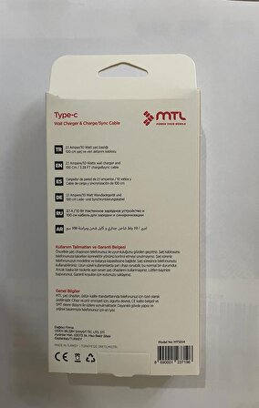 Mtl MT1204 Type-C Hızlı Şarj Aleti Beyaz