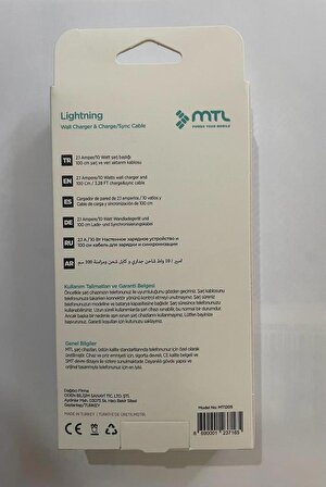 Mtl MT1205 Lightning Hızlı Şarj Aleti Beyaz
