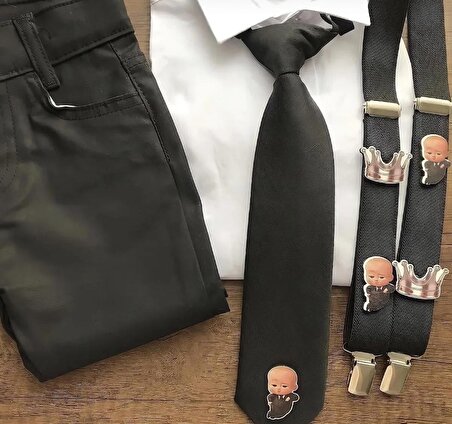 patron bebek siyah askı kravat pantalon gömlek