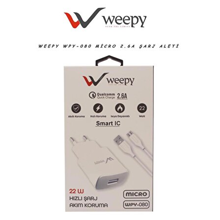 Weepy WPY-080 Micro USB Hızlı Şarj Aleti Beyaz