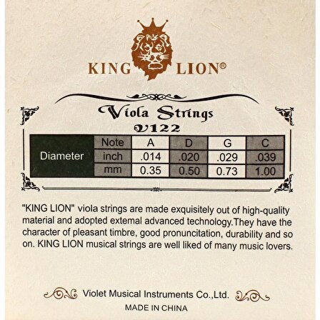 King Lion V122 Viyola Takım Tel