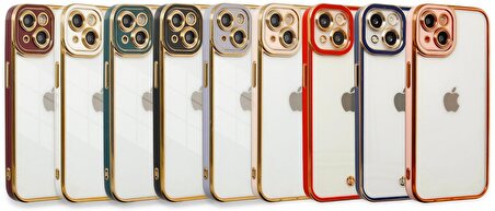 Apple iPhone 13 MiNi Kılıf Kamera Lens Korumalı Kenarları Renkli Gold Arkası Şeffaf Silikon
