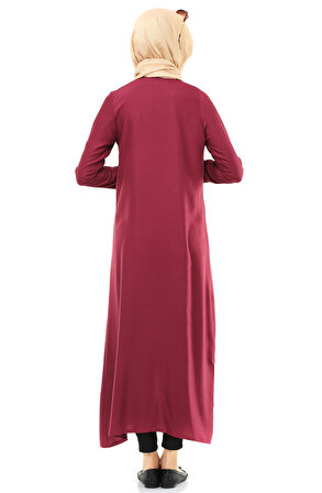 5009-3 Fermuarlı Bordo Namaz Elbisesi
