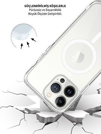 Byoztek Iphone 14 Pro Magsafe Destekli Kablosuz Şarj Uyumlu Şeffaf Silikon Kılıf
