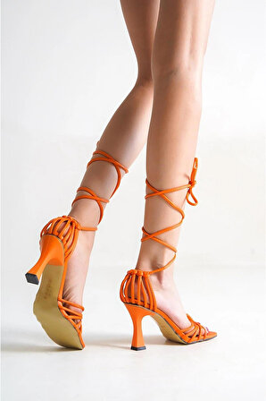 CLEO Turuncu  Bağcıklı Kadın Topuklu Ayakkabı