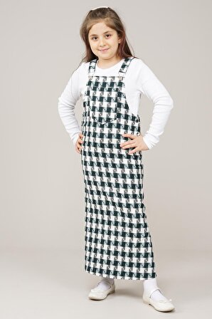 Genç Kız Desenli Bahçıvan Askılı Salopet Elbise 1022