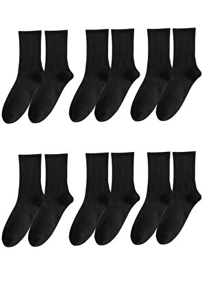 4 Çift Düz Siyah Renk Unisex Kolej Çorap