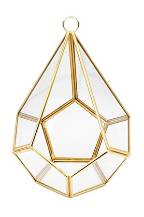 Cam Metal Beşgen Tabanlı Piramit Sunumluk Sandık Ve Takı Kutusu 25x35 Cm Altın