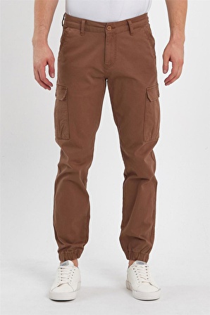 Erkek Kargo Cepli Paça Lastikli Jogger Pantolon Camel