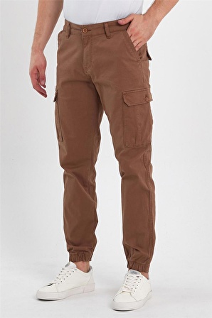 Erkek Kargo Cepli Paça Lastikli Jogger Pantolon Camel