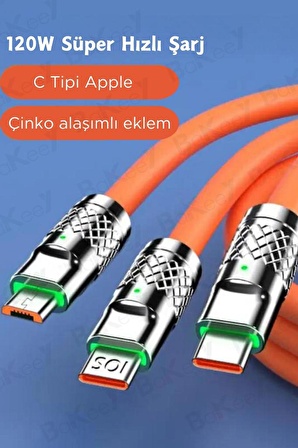 Type-C - Lightning - Mikro Usb 3 Çıkış 6A Taşınabilir Turbo Hızlı Şarj Aleti ve Data Kablosu