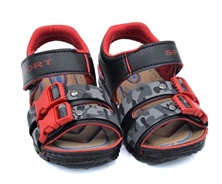 Erkek Çocuk Siyah - Kırmızı Ortopedik Hafif Ayakkabı Sandalet