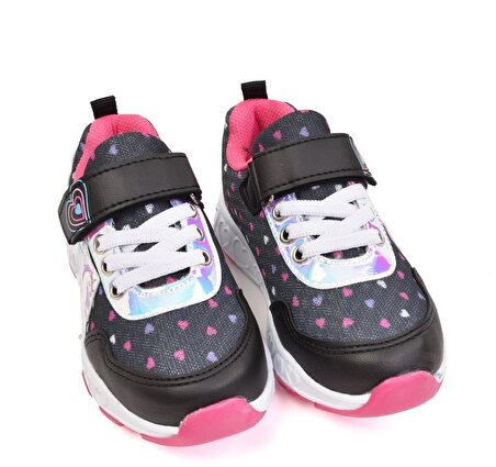 Kız Çocuk Siyah/Pembe Rahat Esnek Anatomik Taban Işıklı Spor Ayakkabı Sneaker