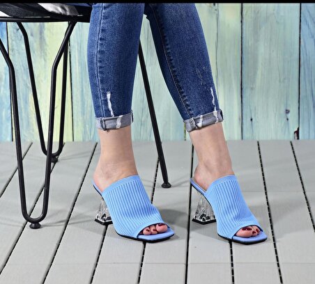 Kadın Triko Şeffaf Topuklu Ayakkabı