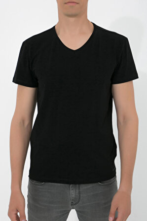 Adam Boxes V Yaka T-shirt N-Simplo 2'li Paket - Siyah