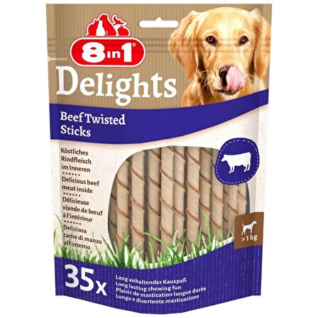 8in1 DelightsBeef Twisted Sticks Biftekli Burgu Çubuğu 35li Köpek Diş Kaşıma Kemiği