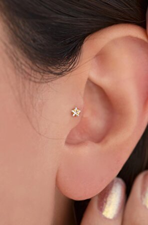 Gold Çelik Yıldız Piercing 8 mm Tragus Helix Kıkırdak Conch