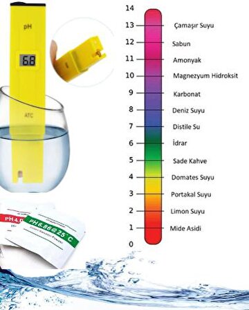 PH Ölçer Dijital PH Metre Ölçüm Su Sıvı Alkali Akvaryum Ölçme Cihazı Pil Ve İki Adet Çözelti 