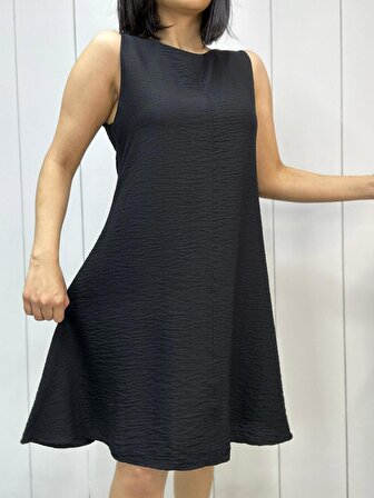Kadın Sırtı Fermuarlı Çan Keten Ayrobin Elbise