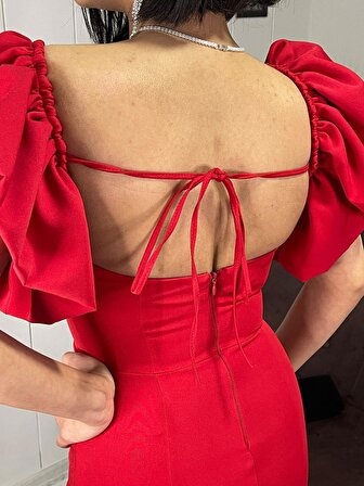 Kadın Balon Kol Göğüs Kuplu Elbise