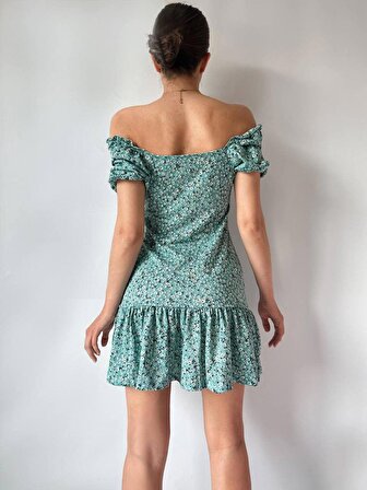 Kadın Çiçek Desenli Helen Kumaş Mini Cool Elbise