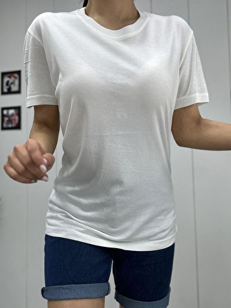 Kadın Bisiklet Yaka Basic Oversize Tişört