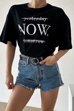 Kadın Oversize %100 Pamuk Yesterday Baskılı T-shirt yesterday