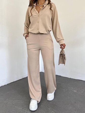 Kadın Oversize Tasarım Gömlek ve Pantolon Oversize İkili Takım