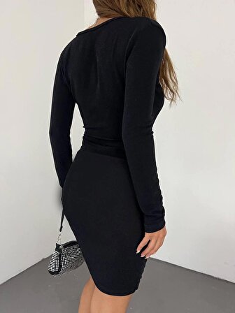 Kadın V Yaka Drape Detaylı Elbise