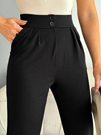 Kadın Enine Boyuna Full Likralı Crep Kumaş Joger Pantolon Siyah