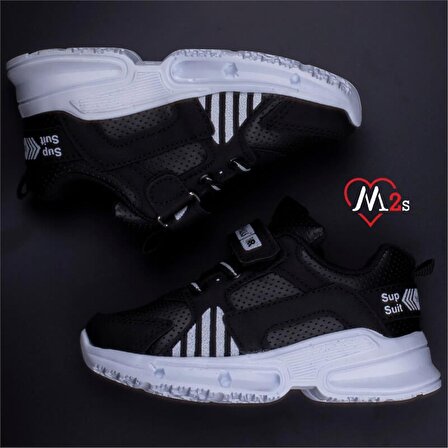 M2S Siyah Patik Çocuk Cırtlı Spor Ayakkabı