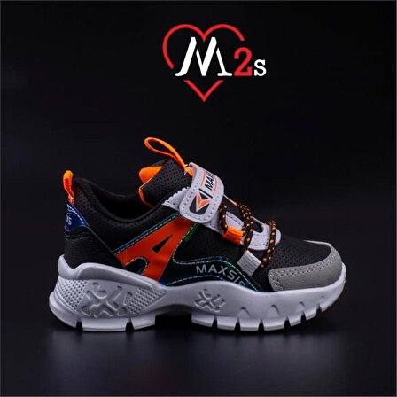 M2S Siyah Çocuk Cırtlı Hafif Spor Suni Ayakkabı