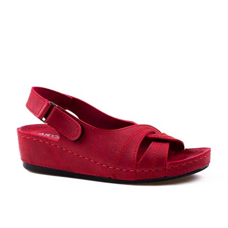 Aryan Kırmızı Kadın Dolgu Topuk Cırtlı Sandalet