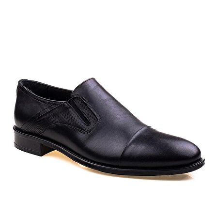 M2S Siyah Erkek Hakiki Deri Yuvarlak Burun Klasik Ayakkabı