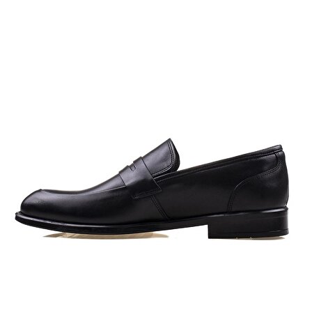 M2S Siyah Erkek Hakiki Deri Bağcıksız Klasik Ayakkabı