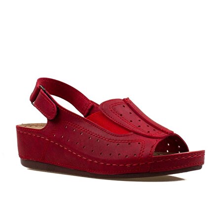 Aryan Kırmızı Kadın Dolgu Topuk Cırtlı Lastikli Sandalet