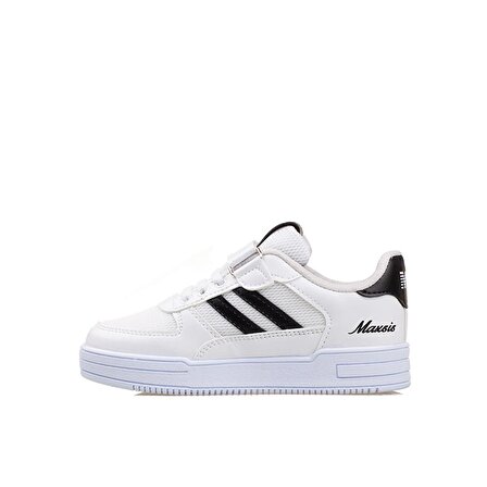 M2S Beyaz-Siyah Çocuk Cırtlı Hafif Spor Ayakkabı