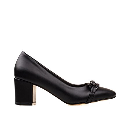 M2S Siyah Kare Topuk Kadın Klasik Ayakkabı