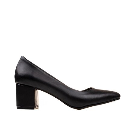 M2S Siyah Kare Topuk Kadın Sade Klasik Ayakkabı