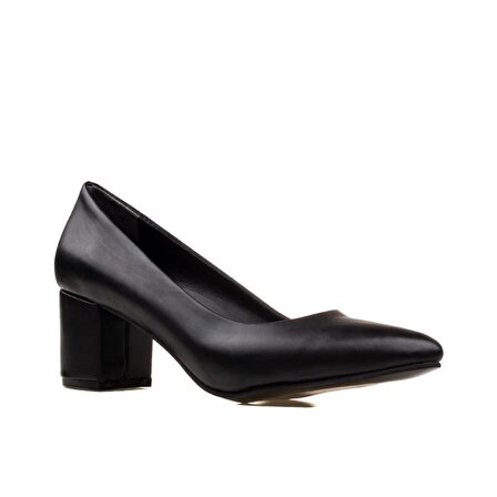 M2S Siyah Kare Topuk Kadın Sade Klasik Ayakkabı