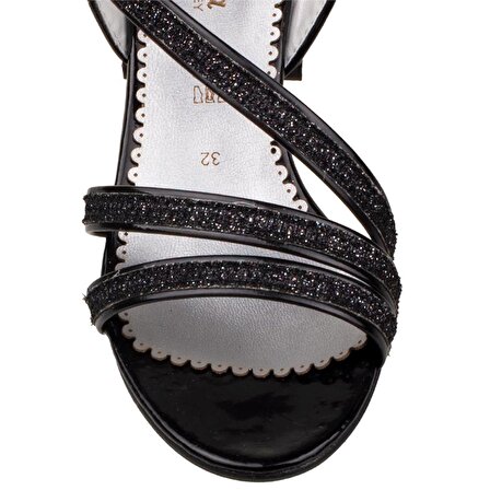 M2S Siyah Rugan Simli Taş Kız Çocuk Klasik Ayakkabı
