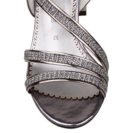 M2S Platin Rugan Simli Taş Kız Çocuk Klasik Ayakkabı
