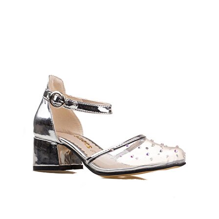 M2S Gümüş Şeffaf Rugan Zımbalı Kız Çocuk Klasik Ayakkabı