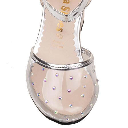 M2S Gümüş Şeffaf Rugan Zımbalı Kız Çocuk Klasik Ayakkabı