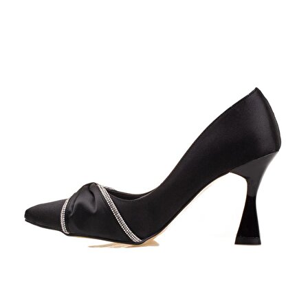 M2S Siyah Taşlı Saten Lagertha Kadın Klasik Ayakkabı