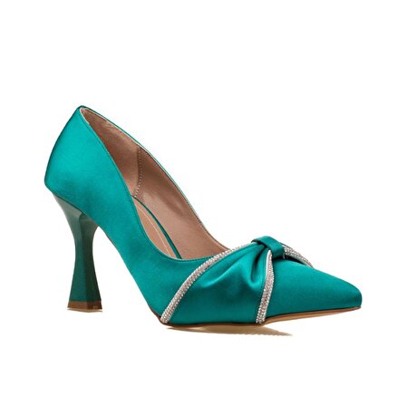 M2S Yeşil Taşlı Saten Lagertha Kadın Klasik Ayakkabı