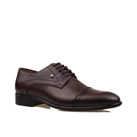 M2S Kahverengi Erkek Hakiki Deri Bağcıklı Klasik Ayakkabı